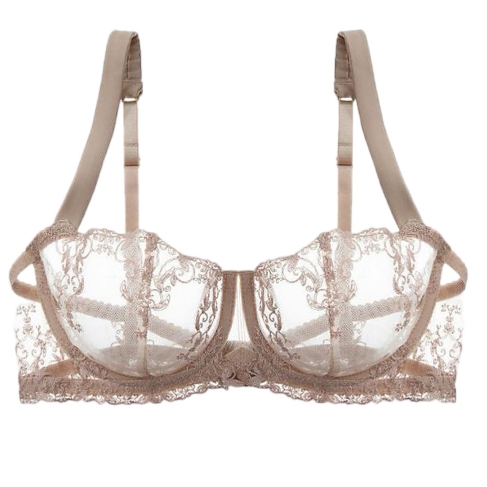 COPY - Fleur of England Champagne Silk Lace Embroidered Balconette Bra, 34D
